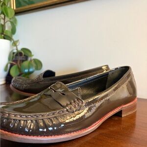 Brown patent leather Loafers with Red Sole Accent